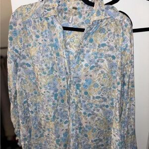 FP Movement by Free People Floral Button Down Shirt - Blue and Yellow